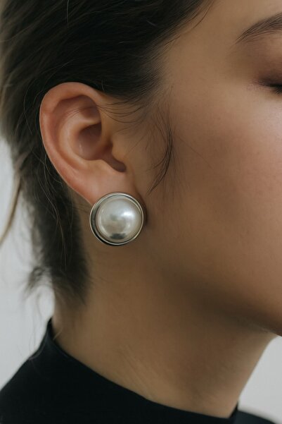 Çelik Earrings Round Pearl Detail