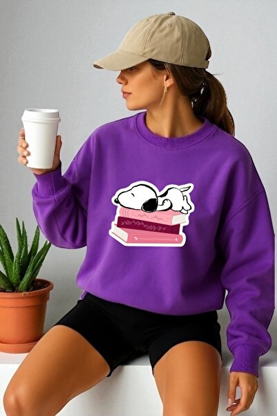 ArtYus Tricou unisex cu mânecă lungă Snoopy Books Transfer cu imprimeu guler ...