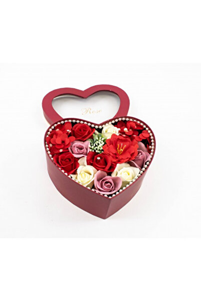 velve Aranjament floral Red Heart cu trandafiri de sapun in cutie in forma de...
