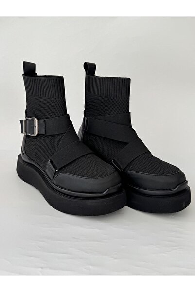 selinnce BOREAL kadın siyah yüksek taban kemerli bot