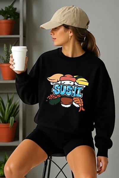 ArtYus Mânecă lungă unisex Sushi Transfer cu imprimeu guler rotund piese Swea...