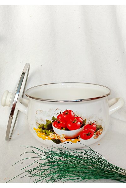 EBRULİEMAYE Tomato Enamel Pot 2 Liters 18 cm Diameter Milk Yogurt Soup Pot