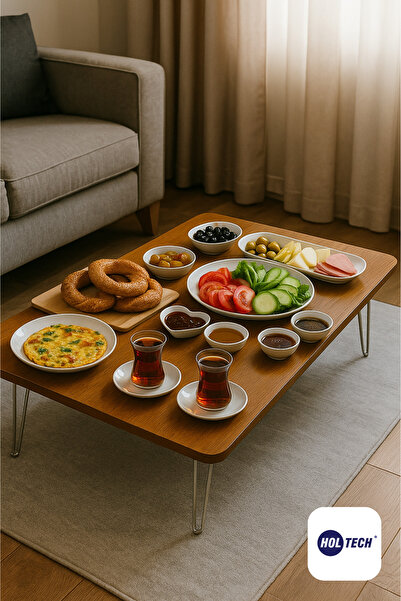 HOLTECH Ahşap Katlanır Ayaklı Yer Sofrası 70 X 110 cm Yemek Masası Ayaklı Hamur Açma Tahtası Barok Renk