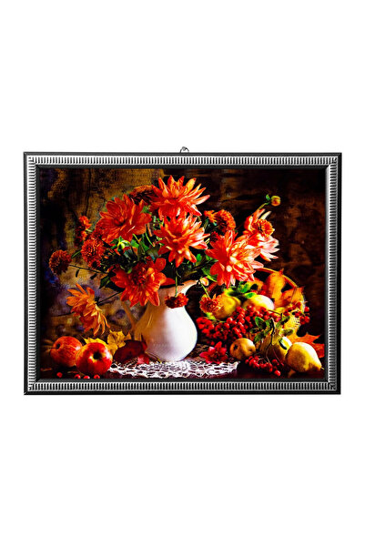 İZMİR ASKERİ MALZEME 5d recine elmas boyama 180° hareketli meyve sepeti ve vazodaki cicekler cerceveli tablo resim