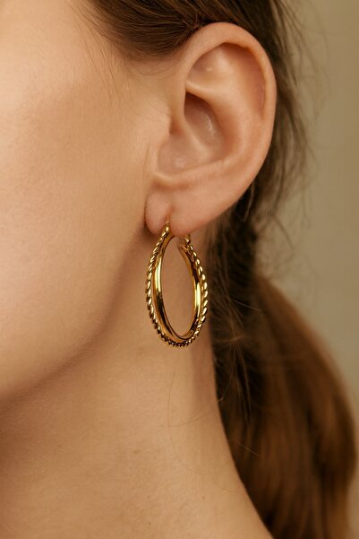 Kokoş HALKA KÜPE 2li DETAY ÇELİK GOLD