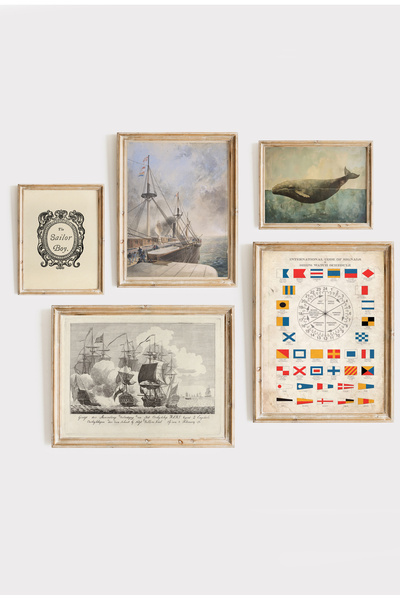 Home Vintage Deniz Yat Gemi Temalı Çerçeveli Poster Set