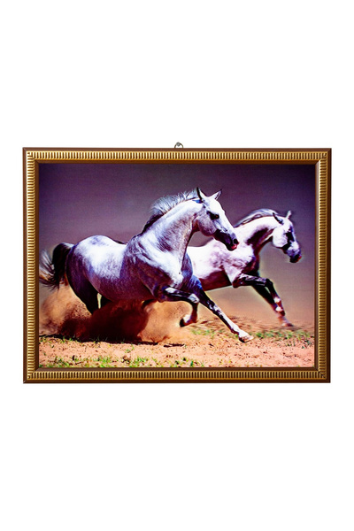 İZMİR ASKERİ MALZEME 5d recine elmas boyama 180° hareketli 2 li kosan atlar cerceveli tablo resim