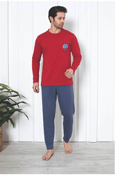 embody Set de pijamale bărbătești din bumbac albastru - mânecă lungă și pantaloni