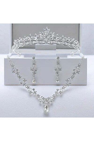 Yıldız Accessory Zirkon Gelin Taç Seti İnce Şık Trend Sade Model Retro Klasik