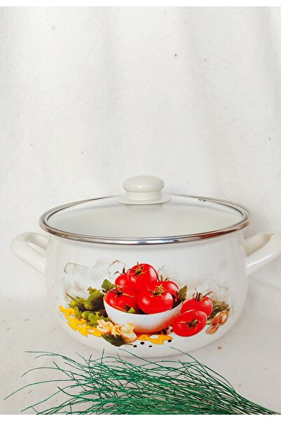 EBRULİEMAYE Tomato Enamel Pot 2 Liters 18 cm Diameter Milk Yogurt Soup Pot