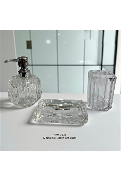 Genel Markalar Kristal Model PLASTİK AKRİLİK Sabunluk Seti 3 Parça (Kare Katı...