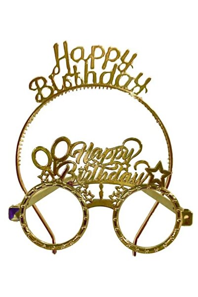 Happy Birthday Tac Gözlük Seti Gold Renk Parti Aksesuar