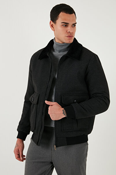 Buratti Slim Fit Feather Detailed Collar Zippered Cashmere Coat Men's Coat 5840025