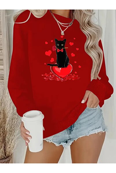 SVART WEAR Sweatshirt oversize cu gât crew, imprimat, cu trei fire, cu textur...