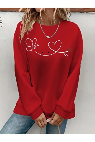 SVART WEAR Sweatshirt oversize cu gât crew, imprimat, cu trei fire, cu textur...