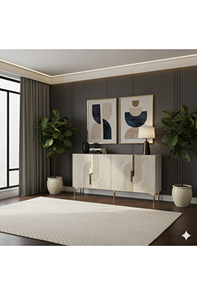 CENEYRA KA1516BTG MEYRA KONSOL, TV SEHPASI BEYAZ-TRAVERTEN KAPAK-GOLD 150cm