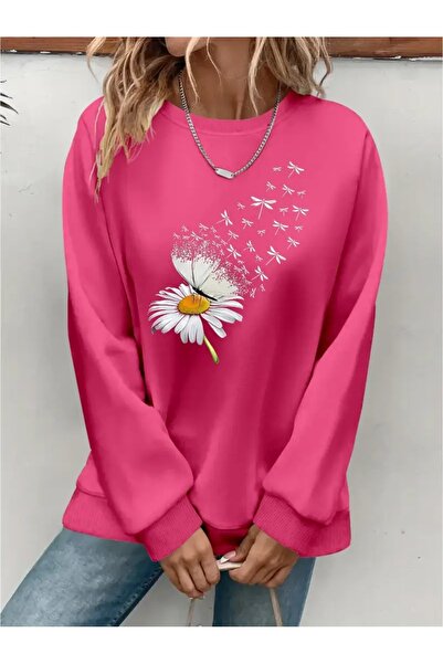 SVART WEAR Sweatshirt oversize cu gât crew, imprimat, cu trei fire, cu textur...