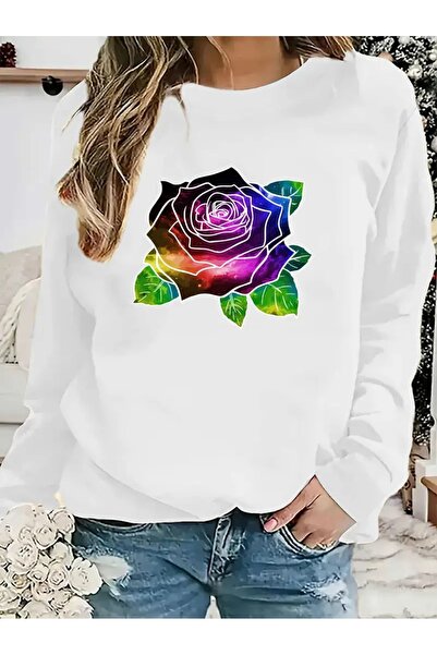 SVART WEAR Sweatshirt oversize cu gât crew, imprimat, cu trei fire, cu textur...