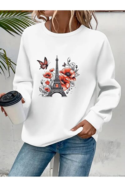 SVART WEAR Sweatshirt oversize cu gât crew, imprimat, cu trei fire, cu textur...