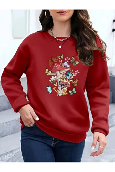 SVART WEAR Sweatshirt oversize cu gât crew, imprimat, cu trei fire, cu textur...