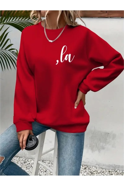 SVART WEAR Sweatshirt oversize cu gât crew, imprimat, cu trei fire, cu textur...