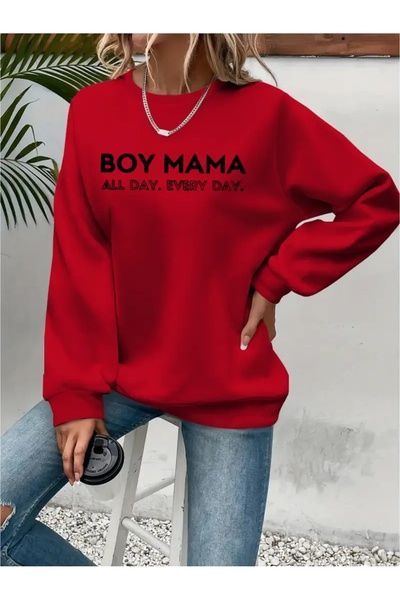 SVART WEAR Sweatshirt oversize cu gât crew, imprimat, cu trei fire, cu textur...