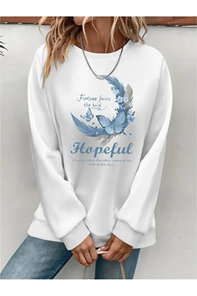 SVART WEAR Sweatshirt oversize cu gât crew, imprimat, cu trei fire, cu textur...