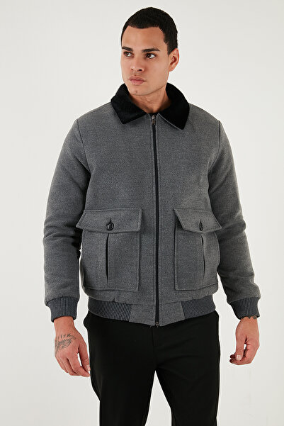 Buratti Slim Fit Feather Detailed Collar Zippered Cashmere Coat Men's Coat 5840025