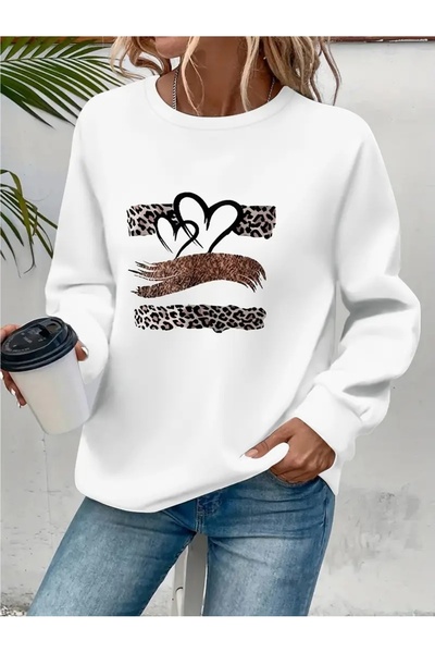 SVART WEAR Sweatshirt oversize cu gât crew, imprimat, cu trei fire, cu textur...