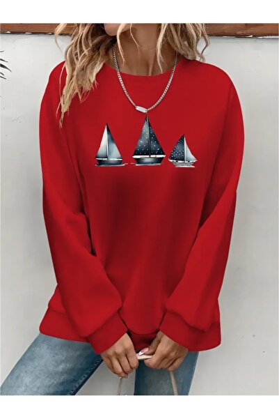 SVART WEAR Sweatshirt oversize cu gât crew, imprimat, cu trei fire, cu textur...