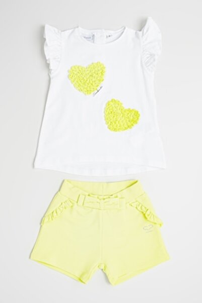 Sarabanda , Set de tricou si pantaloni scurti din amestec de bumbac - 2 piese, Verde pal, Alb optic,