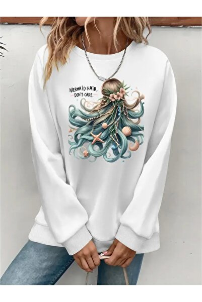 SVART WEAR Sweatshirt oversize cu gât crew, imprimat, cu trei fire, cu textur...