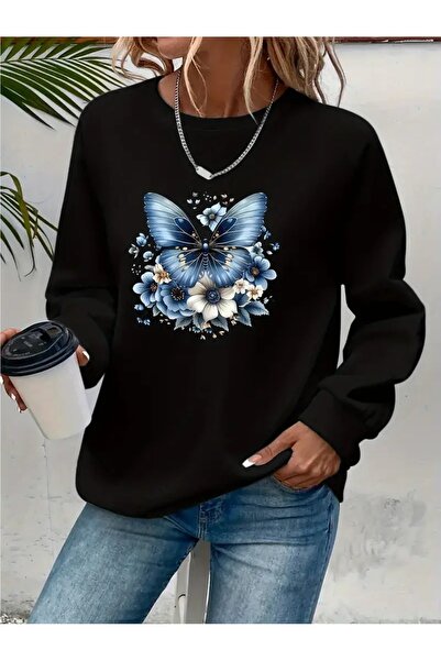 SVART WEAR Sweatshirt oversize cu gât crew, imprimat, cu trei fire, cu textur...