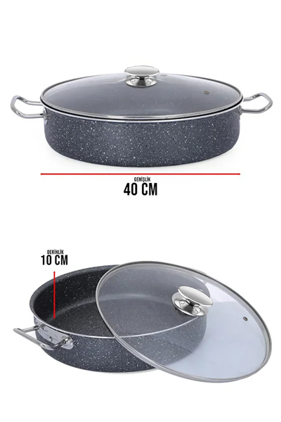 FİTHOME Large Size Stew Pot XXL Granite Fireproof Non-Stick Multi-Purpose Stew Pot 40 cm