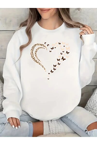 SVART WEAR Sweatshirt oversize cu gât crew, imprimat, cu trei fire, cu textur...