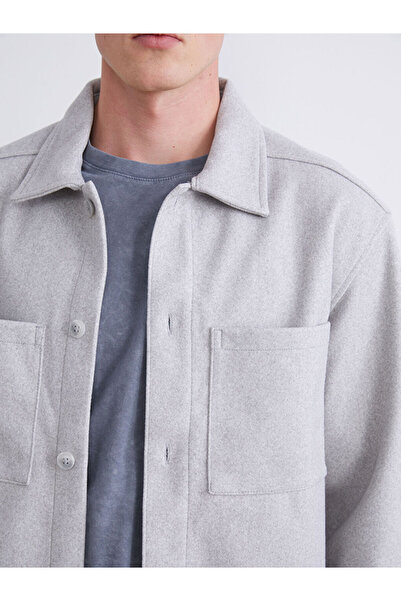 LC Waikiki Gri Rahat Kalıp Uzun Kollu Erkek Kaşe Gömlek Ceket