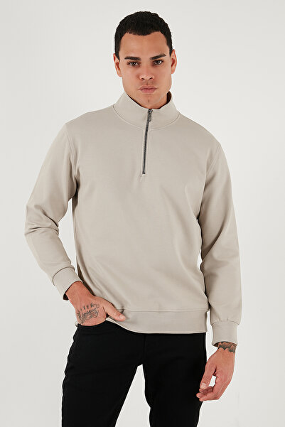 Buratti Cotton Regular Fit Half Zipper Stand Collar Sweat Men's Sweat 5905470