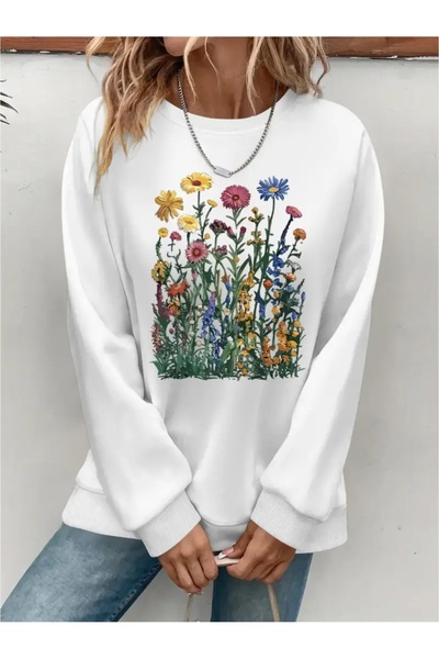 SVART WEAR Sweatshirt oversize cu gât crew, imprimat, cu trei fire, cu textur...