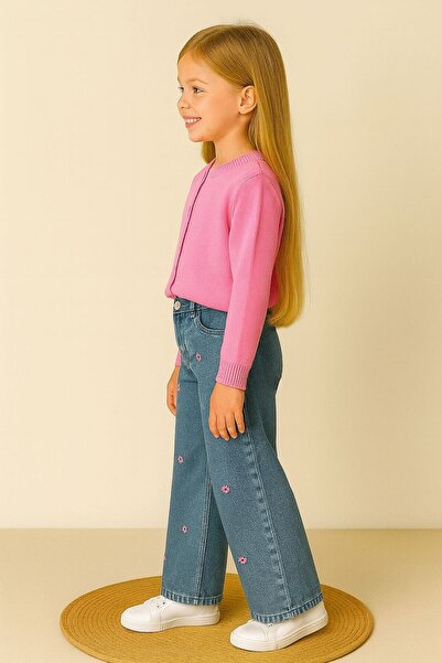 KOKOŞ BEBEK Floral Detailed Denim Pants & Knitwear Jacket Set - Age 2/10 - 31498