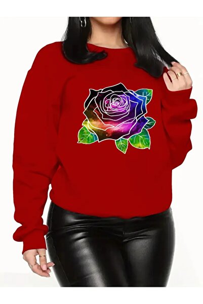 SVART WEAR Sweatshirt oversize cu gât crew, imprimat, cu trei fire, cu textur...