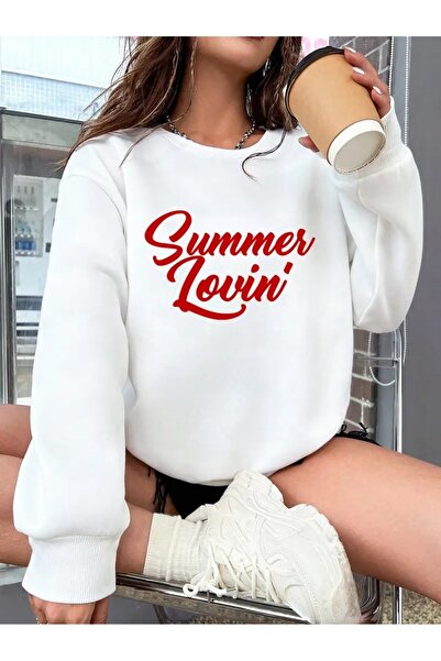 SVART WEAR Sweatshirt oversize cu gât crew, imprimat, cu trei fire, cu textur...