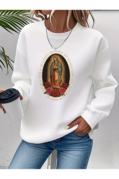 SVART WEAR Sweatshirt oversize cu gât crew, imprimat, cu trei fire, cu textur...