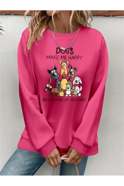 SVART WEAR سترة رياضية مطبوعة بياقة دائرية وحجم كبير مصنوعة من ثلاث خيوط مع ت...