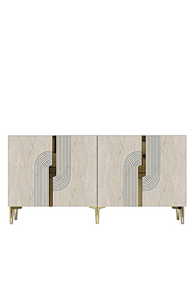 CENEYRA KA1516BTG MEYRA KONSOL, TV SEHPASI BEYAZ-TRAVERTEN KAPAK-GOLD 150cm