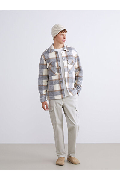 LC Waikiki Bej Rahat Kalıp Uzun Kollu Ekose Erkek Oduncu Gömlek Ceket