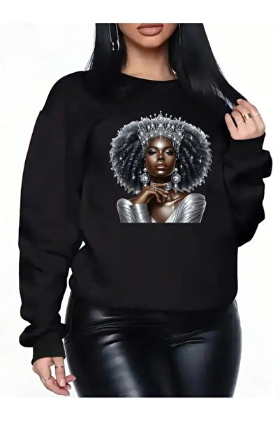 SVART WEAR Sweatshirt oversize cu gât crew, imprimat, cu trei fire, cu textur...