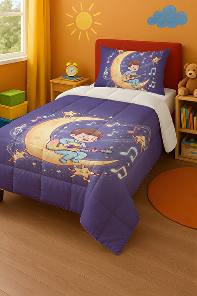 Viadela Child Playing Guitar on the Moon Comforter