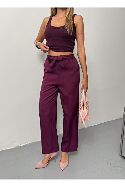 QARA Beli Lastikli Kuşakli Bol Paça Pantolon