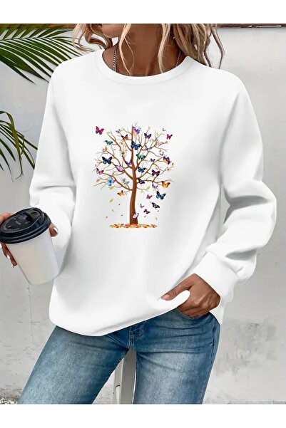 SVART WEAR Sweatshirt oversize cu gât crew, imprimat, cu trei fire, cu textur...