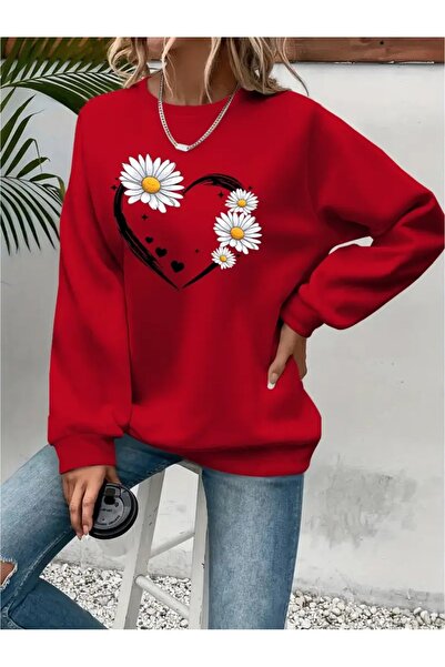 SVART WEAR Sweatshirt oversize cu gât crew, imprimat, cu trei fire, cu textur...